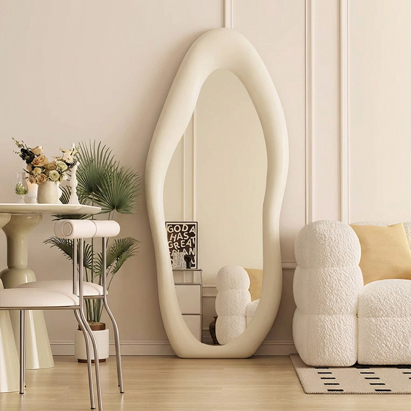 奶油风全身镜家用落地镜网红云朵试衣镜ins女生卧室异形穿衣镜子