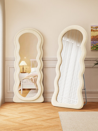 网红穿衣镜家用卧室女生轻奢落地试衣镜子大波浪ins风异形全身镜