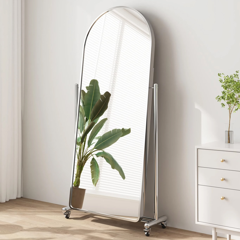 高清全身镜穿衣家用不锈钢落地镜可移动带滑轮舞蹈镜网红大镜子