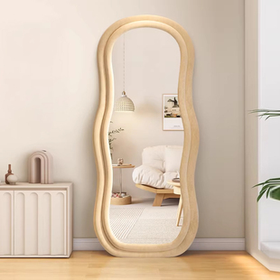 网红全身镜家用落地镜奶油ins风异形波浪穿衣镜女生卧室试衣镜子