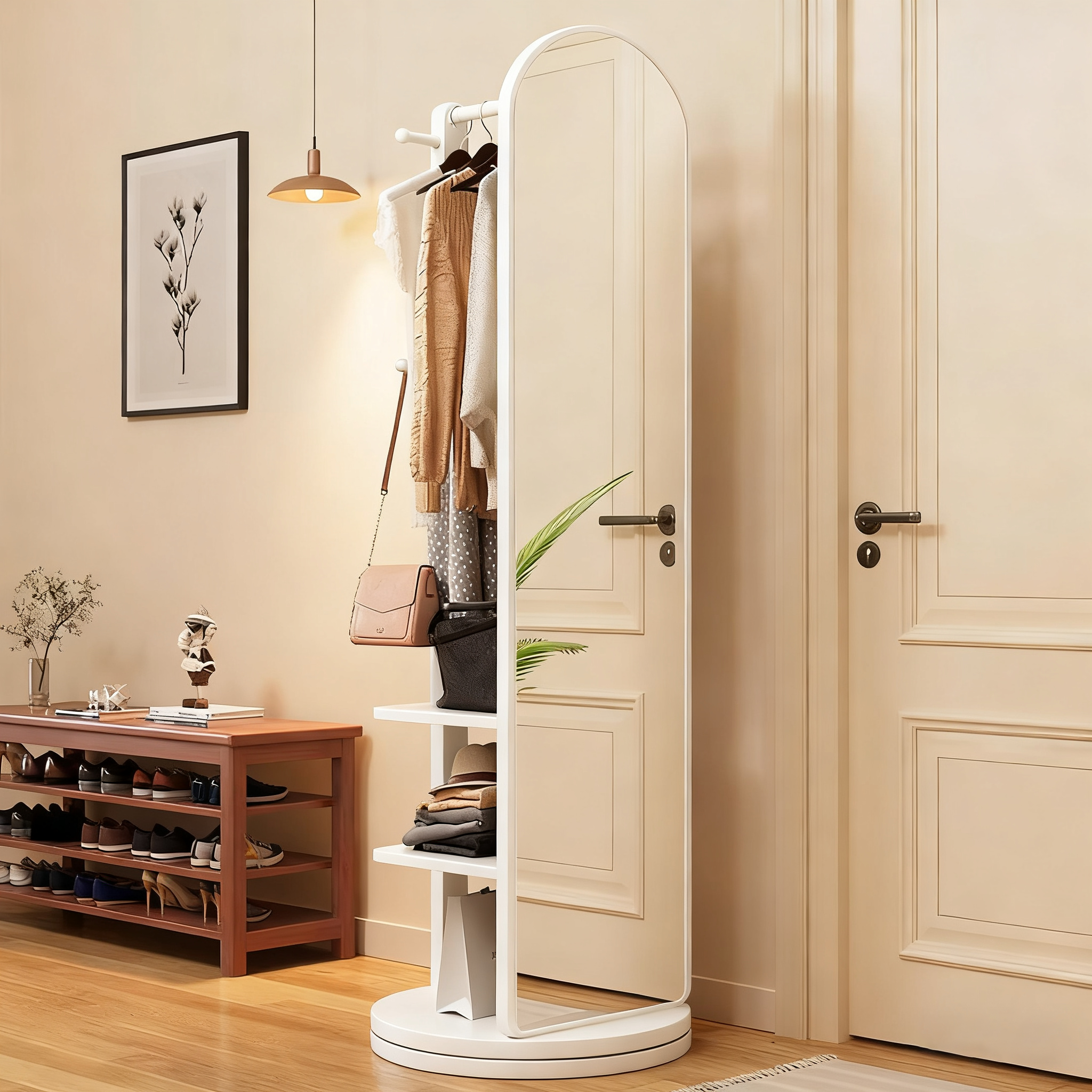 全身镜旋转镜子穿衣镜全身落地镜可移动带衣帽架一体挂衣架试衣镜