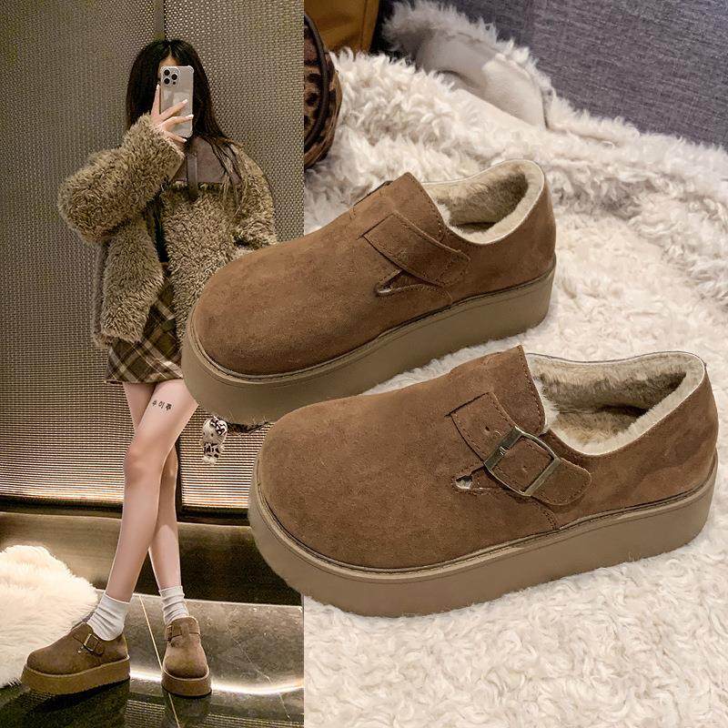 34-42码 大码女鞋勃肯鞋厚底加绒女冬季全包毛毛博肯鞋保暖棉鞋子