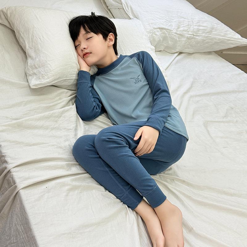 2024拼色磨毛德绒儿童秋衣秋裤保暖内衣套装 秋冬家居服男童睡衣