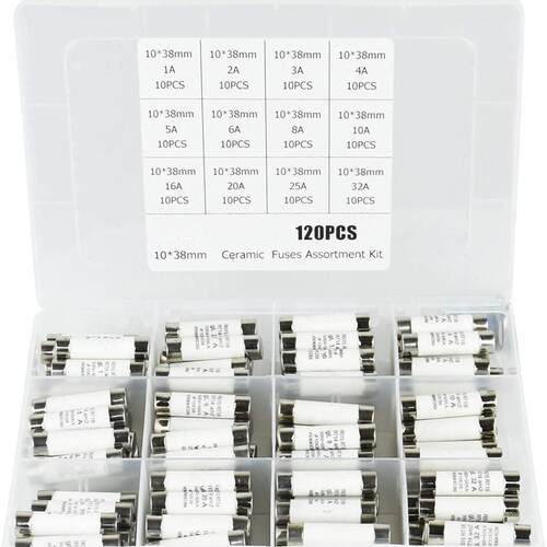 120PCS 陶瓷保险丝 RO15熔断器500V 10*38mm陶瓷保险丝管 1A-32A