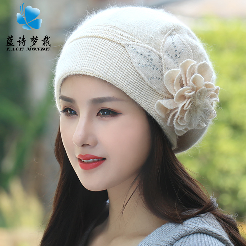 厂货通女保暖针织帽秋冬天韩版潮兔毛针织毛线帽子女护耳帽月子帽