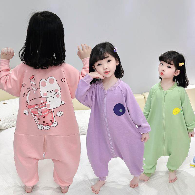 儿童连体德绒温变睡衣婴儿防踢被睡袋男女宝宝春秋长袖家居服护腰