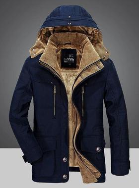 冬季13029男士棉衣中长款加绒加厚中老年棉服大码多口袋老年棉袄