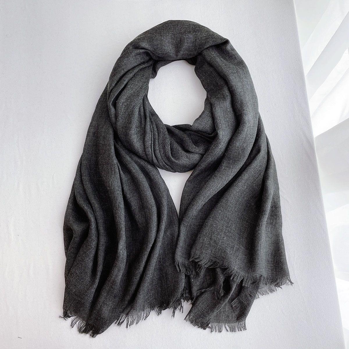 春夏季黑色男女棉麻围巾秋冬超大纯色薄款文艺百搭丝巾装饰披肩