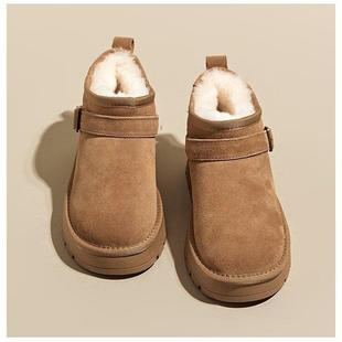 防滑外穿加绒短筒靴子 皮毛一体保暖棉鞋 厚底雪地靴女2024冬季 新款