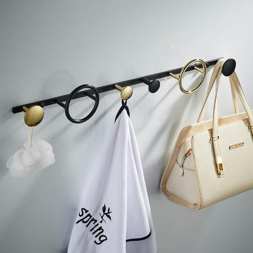 浴室黄铜挂衣钩玄关壁挂排钩 卫生间墙壁黑色排钩衣服挂钩衣帽钩