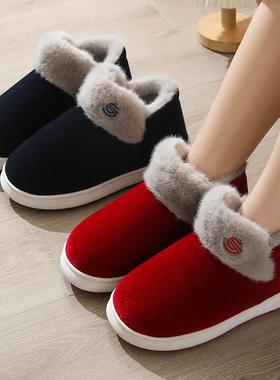 手工包跟厚底棉拖鞋女冬季止滑室内家居丝绵保暖外穿孕妇加绒棉鞋