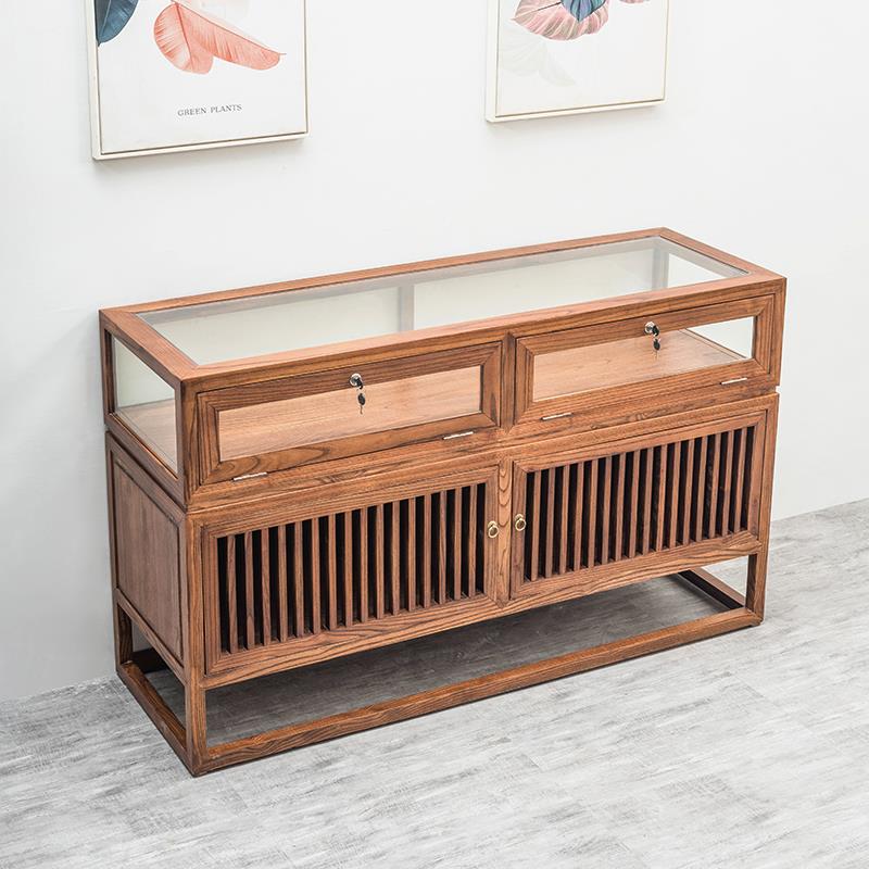 实木珠宝展示柜首饰玉器饰品柜台玻璃柜子展柜陈列柜新中式烟酒柜