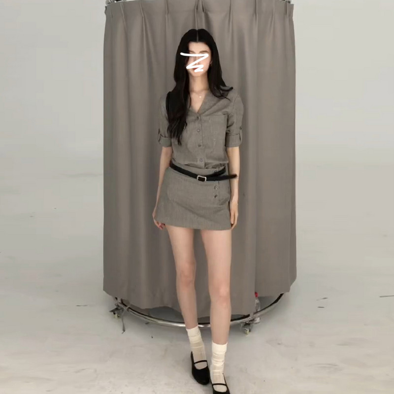 韩系巨好看灰色衬衫裙子两件套装女夏2026新款小个子一整套穿搭