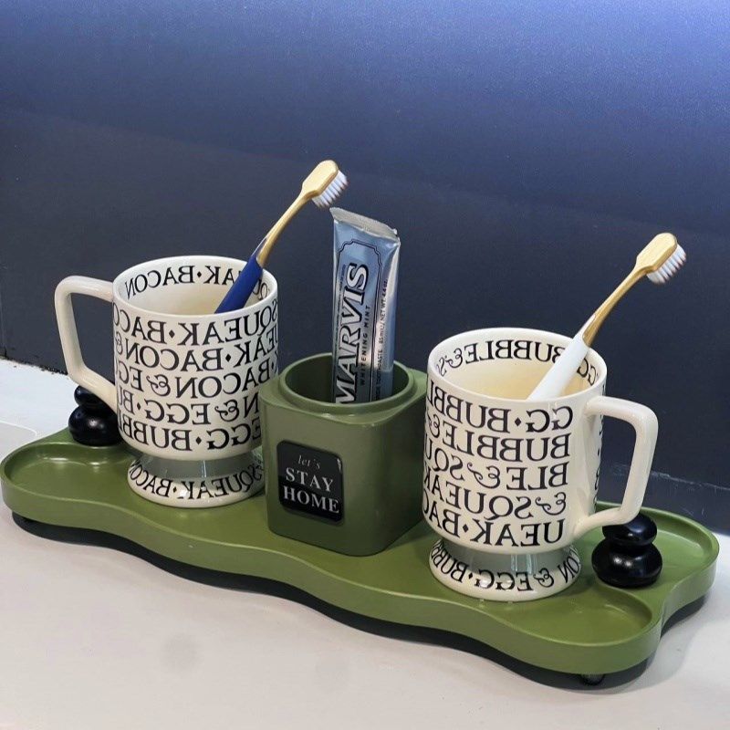 中古风牙刷置物架高级感轻奢漱口杯卫生间收纳浴室牙缸座洗漱套装