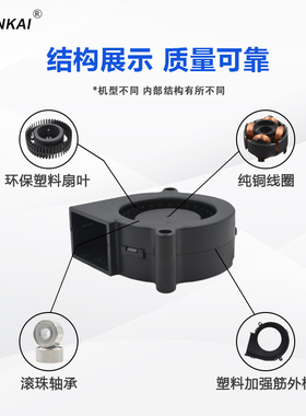 5015/7530/9733直流DC12V 24V大风力高风压涡轮散热风扇离心风机