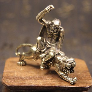 实心黄铜伏虎罗汉摆件镇守家宅铜像十八罗汉弥勒尊者桌面供摆件奉