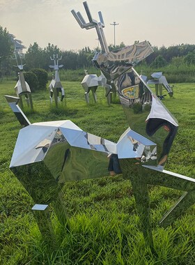 定制不锈钢鹿雕塑抽象金属切面几何镜面铁艺动物园景观小品摆件