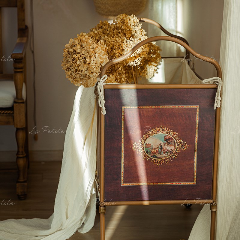 悦澜居中古铁艺收纳置物篓客厅卧室家用小推车脏衣篓阳台落地花架