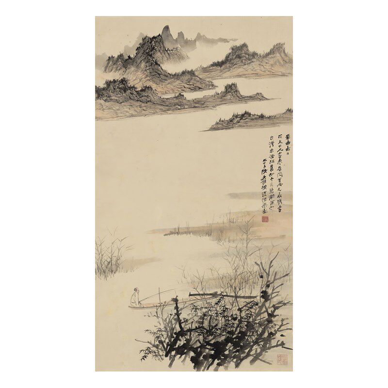 新中式玄关装饰山水画墙纸入户正对门壁画玄关墙布电视背景墙壁纸