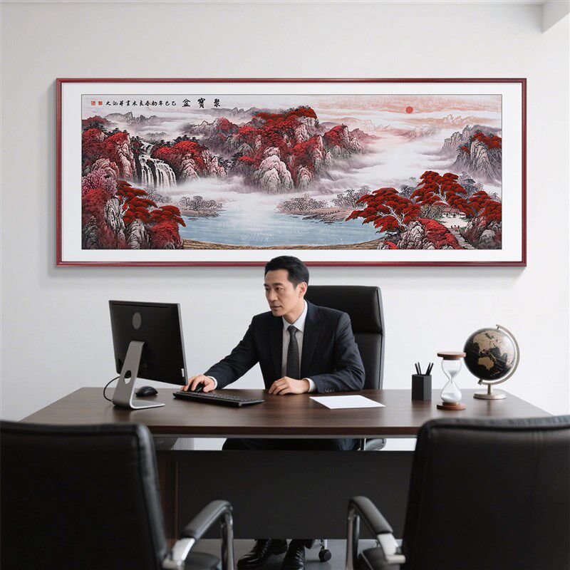 聚宝盆山水画客厅挂画风景西墙聚财新中式沙发背景墙装饰画靠山图