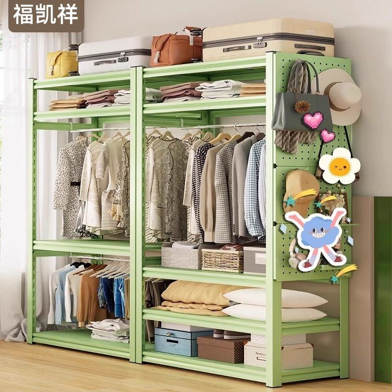 新型钢架衣柜衣帽架衣柜出租房衣物收纳架经济V型衣橱角钢衣架