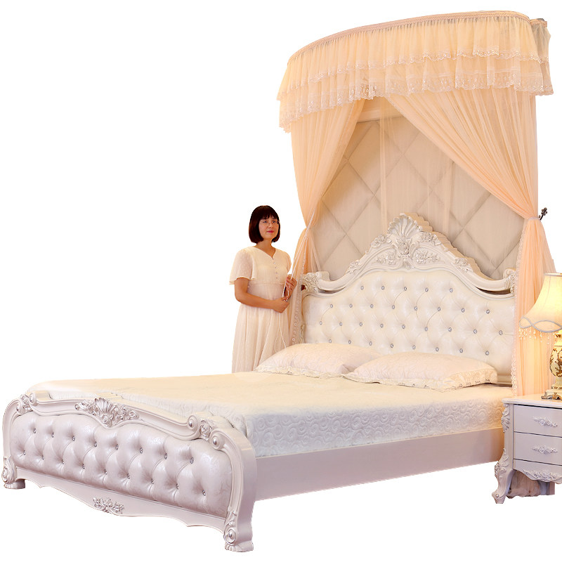 U型导轨蚊帐隐形折叠支架可伸缩轨道1.5米加密帐家用欧式落地宫廷