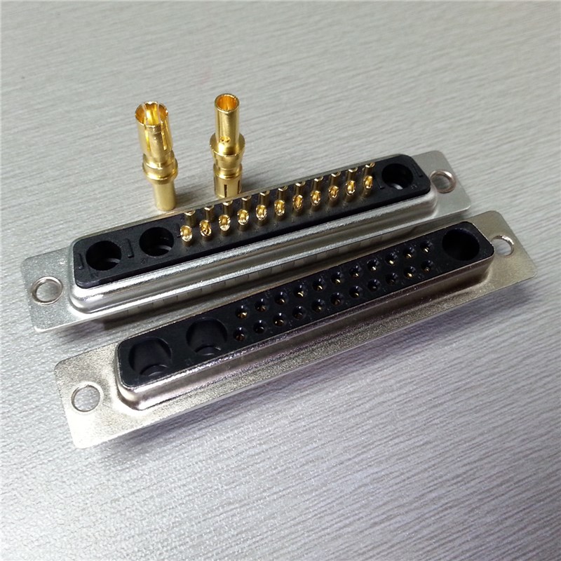 大电流D-SUB25Wo3打线式母头 矩形22小针+3大针母座压线镀金连接