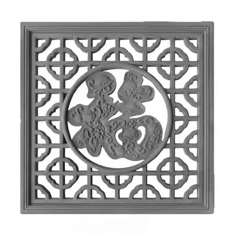仿古镂空砖雕扇形梅兰竹菊水泥窗花古建花窗中式庭院X围墙浮雕装