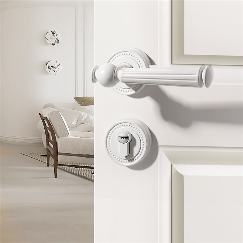 白色室内卧室门锁磁吸静音家用房C间木门门把手锁具分体法式房门