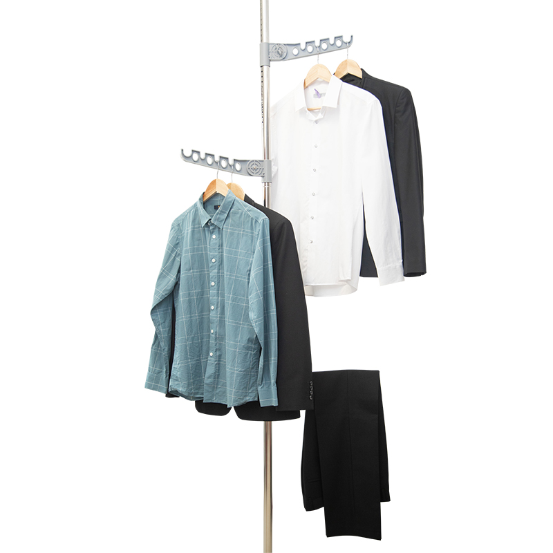 顶天立地晾衣架家用不锈钢单杆式折叠H多功能简易衣帽架卧室置物