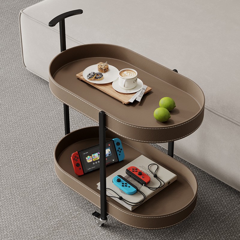 中古风马鞍e皮小推车沙发边几客厅家用移动带轮茶几餐饮零食置物