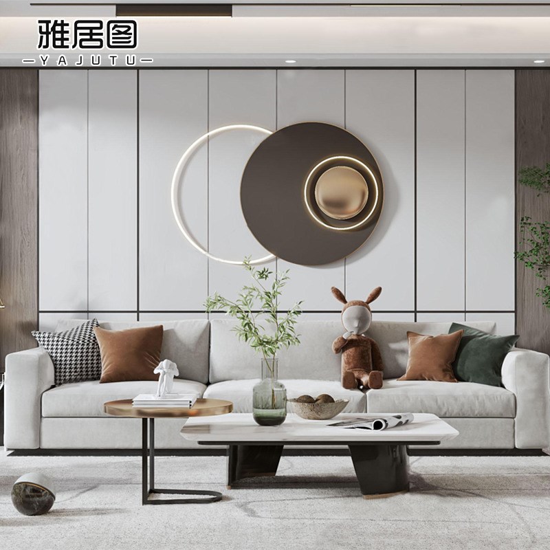 法式复古金属铁艺墙面装饰壁挂件圆形G入户玄关背景墙挂画带灯发图片