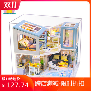 弘达DIY小屋拼装 模型小屋现代别墅木制创意手工玩具