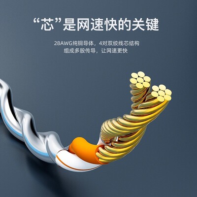 八类CAT8扁平网线黑色家用万兆双绞加粗纯铜电脑网络宽带细线5m米