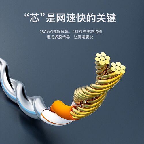 八类CAT8扁平网线黑色家用万兆双绞加粗纯铜电脑网络宽带细线5m米