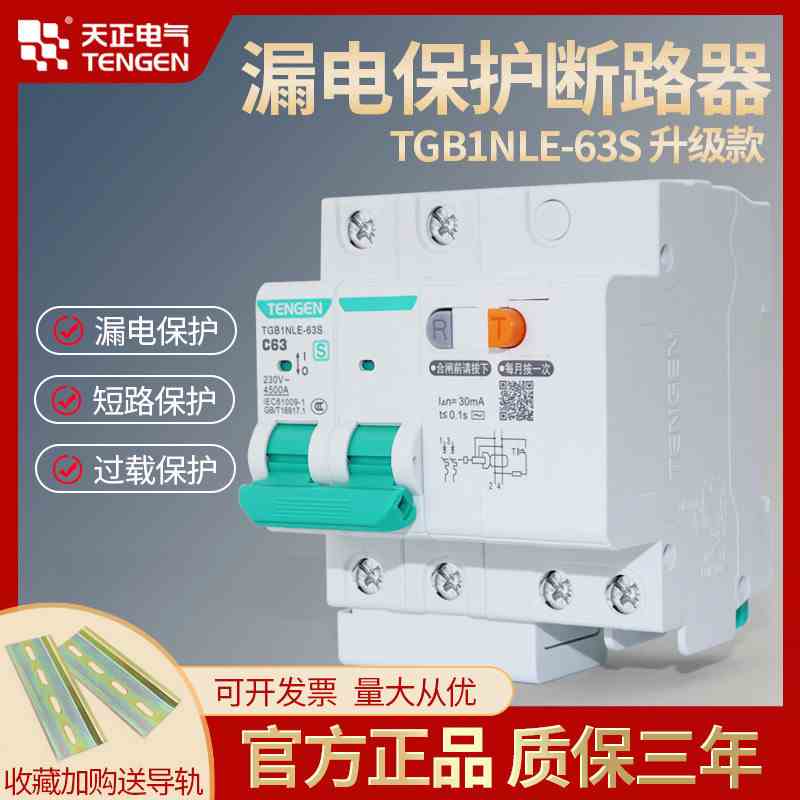 天正空气开关带漏电保护器63a家用断路器220v总空开2p电闸32a漏保