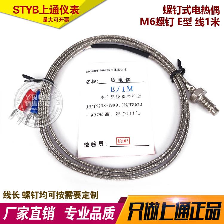 STYB上通仪表M6螺钉 罗钉 K 型 E型 线1米 螺钉电热偶 线长可定做