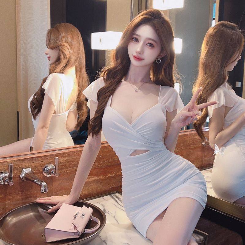 实拍纯欲风性 感连衣裙女遮肚子紧身包臀裙夏季气质低胸v领修身裙,女装/女士精品,连衣裙,淘宝优惠券,粉丝福利购,淘宝优惠卷