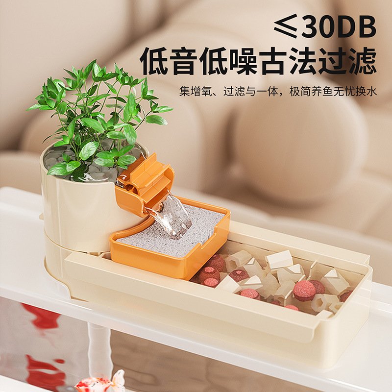 鱼缸小型桌面客厅新款过滤制氧一体机生态造景电视机金鱼水族箱