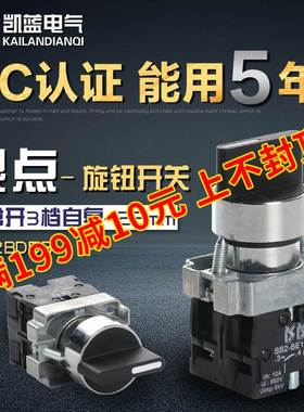 按钮开关XB2-BD53C BD45C三档二档旋钮开关自复位22mm 2常开