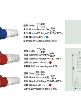 3孔 4孔 5孔 63A 125A 大电流连接器 ST-233 243 234 244 235 245