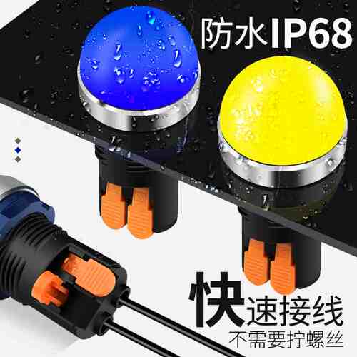 指示灯m22mm球头led带灯12v220v防水IP6825a大电流电源工作信号灯