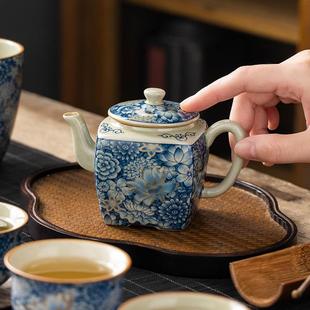 汝窑金万花汉方壶茶壶家用高档精致泡茶壶茶水壶陶瓷茶具厂家