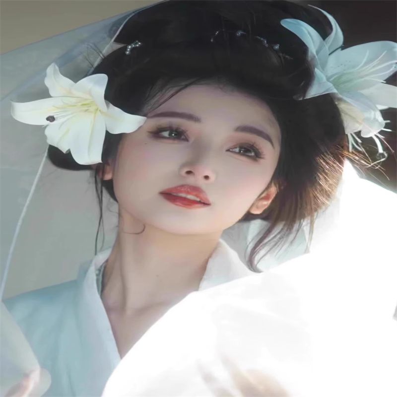 唯美古风气质头花写真拍照道具清冷氛围感白色大百合花朵发夹头饰