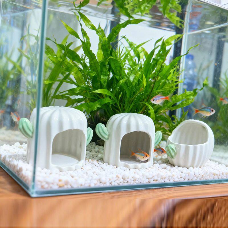 陶瓷小型鱼缸躲避屋全套水草盆迷你繁殖产卵造景小屋水族装饰