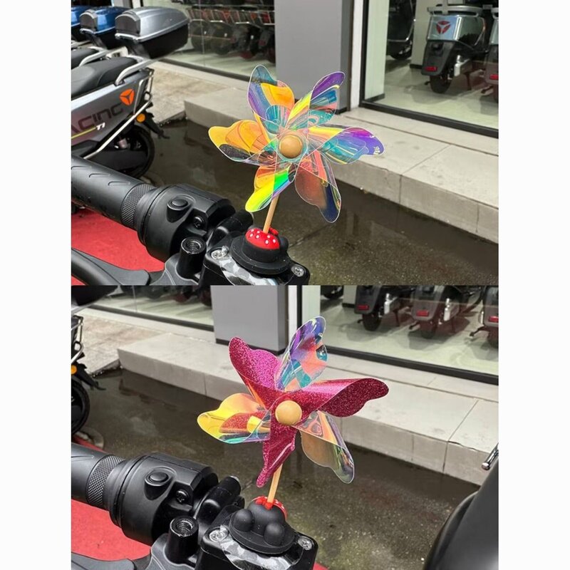 摩托车自行车创意可爱旋转风车摆件电动电瓶车风吹车载装饰