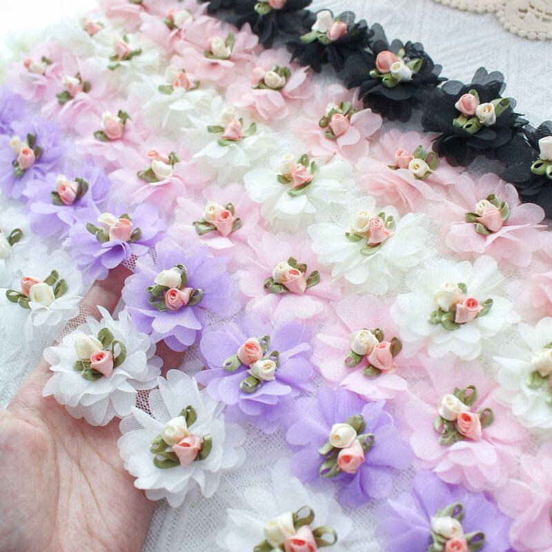 5cm玫瑰立体雪纺花朵蕾丝DIY花边手工服装装饰辅料