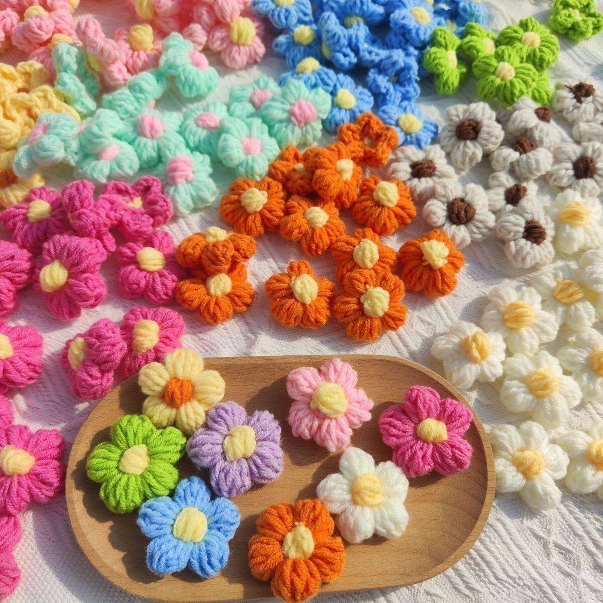 DIY 手工勾花毛线泡芙花朵服装辅料配饰毛线编织花朵批发