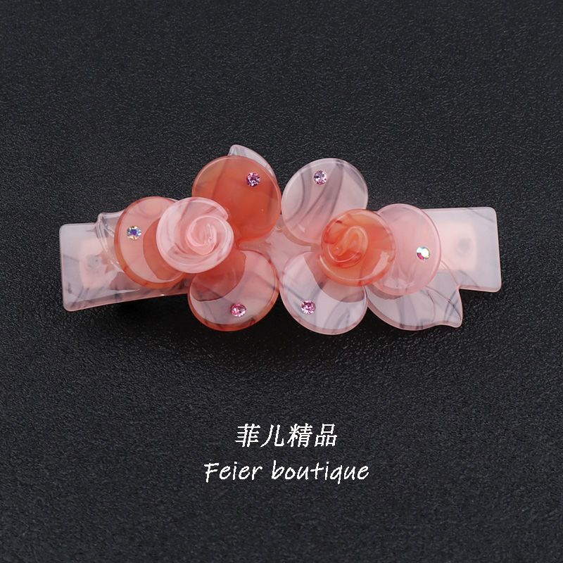 亚克力中号一字夹水钻花朵盘发弹簧夹文艺女生后脑勺专用发卡