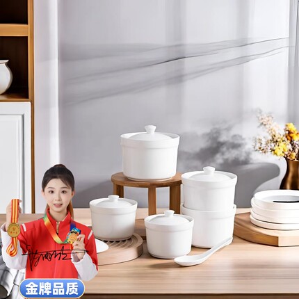 高档纯白骨瓷家用带盖隔水大炖盅蒸蛋羹燕窝糖水碗微波炉陶瓷餐具